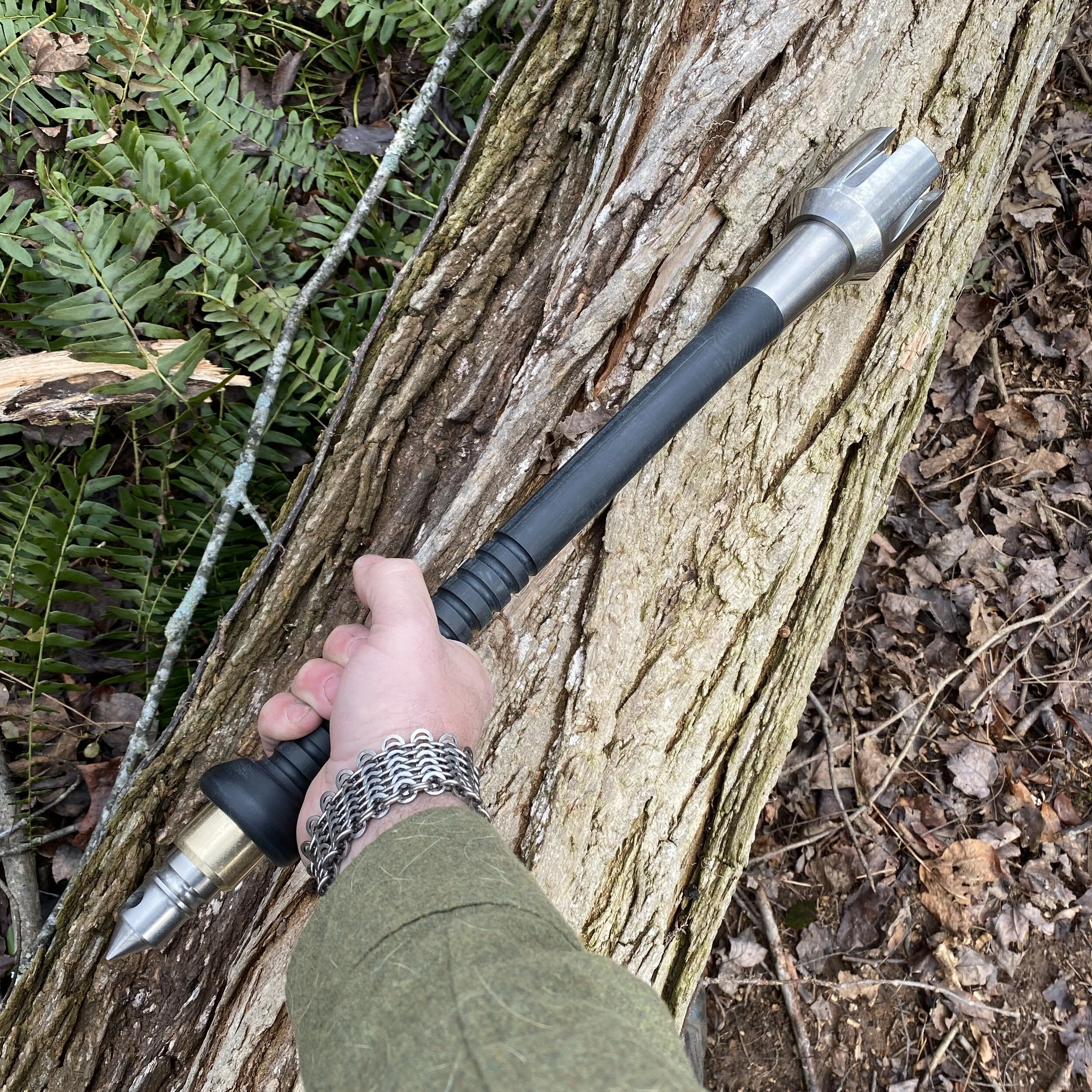 Commissioned Crenelated Footman's Mace with Black/Black Micarta